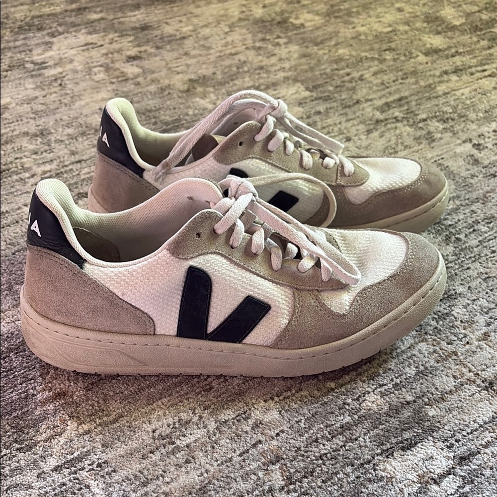 Veja White and Tan Sneakers